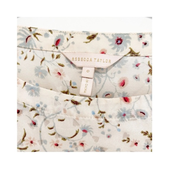 Rebecca Taylor Vivianna Tie Pullover Blouse Floral Bows Size 0 Silk Long - Picture 4 of 5